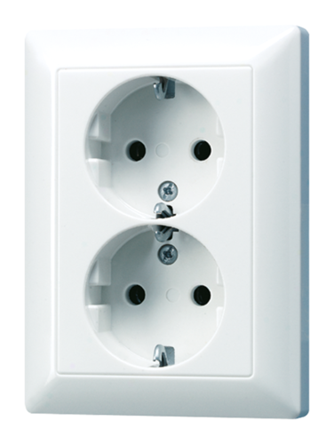 Розетка JUNG AS 500, скрытый монтаж, с заземлением, со шторками, белый