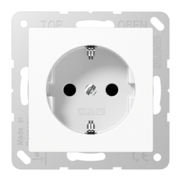 Розетка JUNG A 500, скрытый монтаж, с заземлением, со шторками, белый